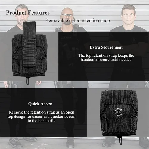 Vista 3 de Funda para esposas, funda para esposas con parte superior abierta, bolsa de brazalete de aplicación de la ley para cinturón de servicio/chaleco