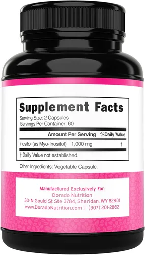 Vista 2 de Cápsulas de inositol (mio-inositol) (1000 mg por porción, 120 cápsulas), suplemento de mio-inositol para mujeres, apoyo al equilibrio hormonal