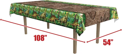 Vista 5 de Beistle Mantel de dinosaurio, 54 x 108 pulgadas, 3 piezas, mantel de plástico, decoración de mesa de dinosaurio, mantel de cumpleaños con temática