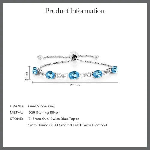 Vista 107 de Gem Stone King Pulsera de tenis de diamantes cultivados en laboratorio con piedra natal de 3-6 quilates para mujer, plata de ley 925, ovalada