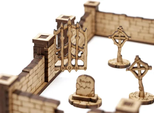 Vista 4 de TowerRex Cementerio edificios de terreno D&D, accesorios DND para Calabozos y Dragones, Pathfinder, Warhammer, rejilla de mapa de batalla de mesa