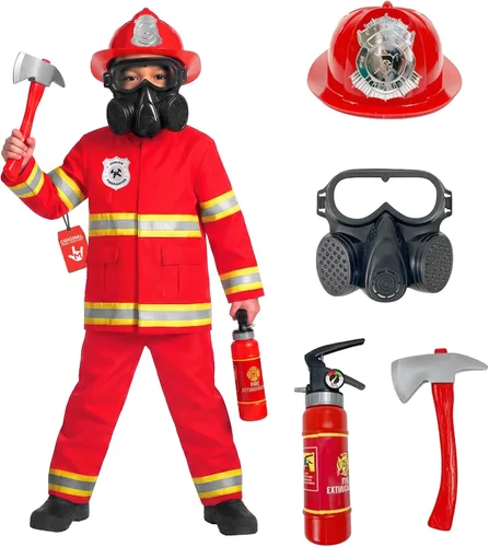 Vista 10 de Morph - Disfraz de bombero para niños (2 colores) - Disfraz de bombero y de bombero para niños, para Halloween Negro