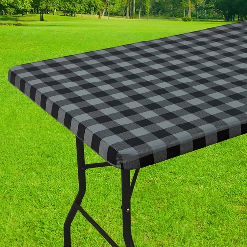Vista 14 de Smiry Mantel cuadrado de pícnic, manteles de vinilo elásticos impermeables, fundas de mesa de lana cuadriculada con parte trasera de franela