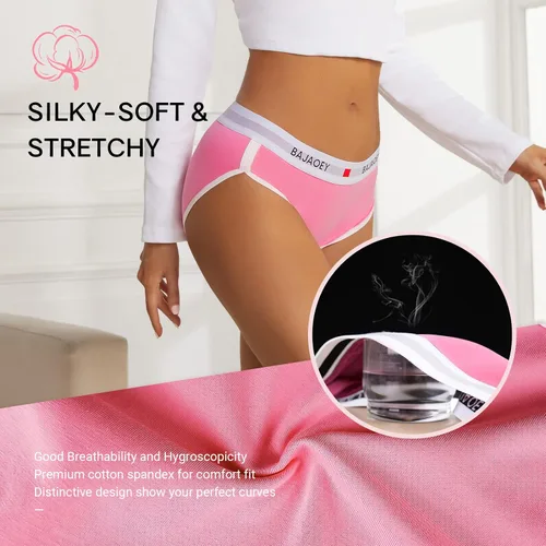 Vista 3 de BAJAOEY Ropa interior de algodón para mujer, suave y transpirable, de corte alto, bragas de bikini atrevidas para mujer, 5 pares, S-XL