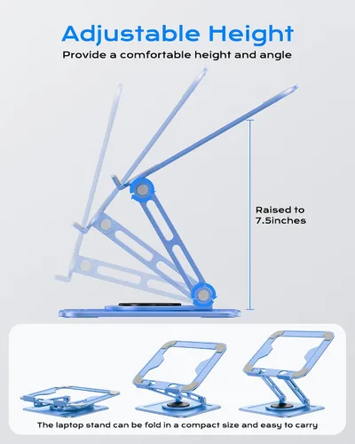 Vista 3 de LOXP Soporte ajustable para laptop, soporte para computadora con base giratoria de 360°, soporte ergonómico para computadora portátil