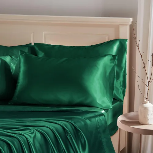 Vista 21 de Manyshofu - Funda de almohada de satén beige para protección del cabello - 2 piezas, fundas de almohada estándar, lujosas y sedosas, fundas