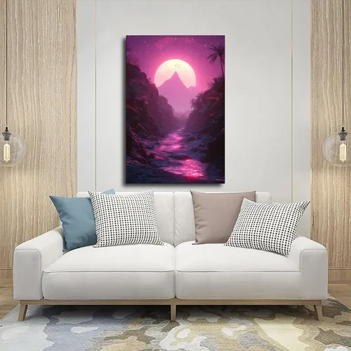 Vista 5 de ZMLIS Synthwave Dreamscape Wall Art – Retro Futuristic Poster – Neon Grid Aesthetic Room Decor Canvas Poster Wall Art Bedroom Decor Office Room