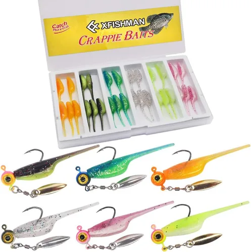 Vista 11 de Kit de Señuelos para Crappie - Plásticos - Cabezas de Jig - Kit de Shad - Minnow - Señuelos de Pesca para Crappie - Panfish - Bluegill - Kit de 40