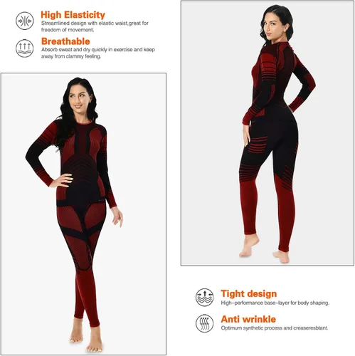 Vista 5 de Conjunto de ropa interior térmica para mujer, pantalones largos de invierno, capa base cálida, conjunto superior e inferior para esquiar