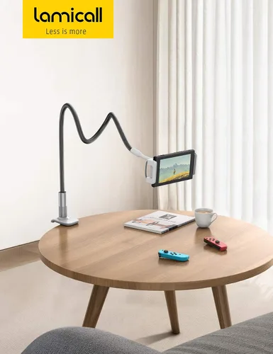 Vista 7 de Lamicall Soporte para tablet de cuello de cisne: soporte flexible para tableta con clip de brazo para cama, soporte de escritorio, compatible
