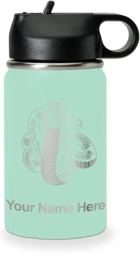 Vista 27 de LaserGram Botella de agua personalizada, serpiente de cobra, acero inoxidable de doble pared aislada al vacío con popote superior, regalo grabado