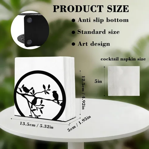 Vista 2 de Servilletero de pájaro negro, servilleta de metal para servilleta de papel y toalla de papel, bonito dispensador de servilletas plano decorativo