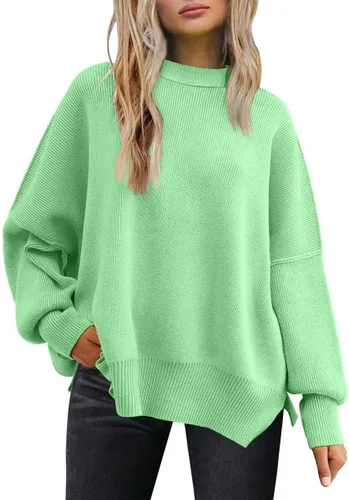 Vista 179 de Lillusory - Suéter extragrande con mangas de murciélago y cuello redondo para mujer, prenda moderna de otoño de tejido de punto sin botones