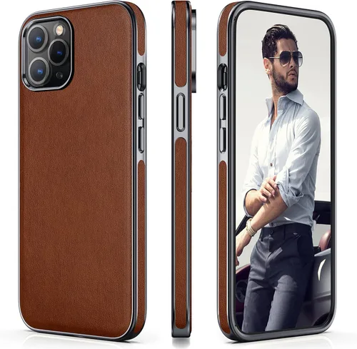 Vista 12 de LOHASIC Funda para iPhone 12 y iPhone 12 Pro - Fundas para teléfono i Phone 12 con borde cromado delgado, fundas de cuero de diseño suave, funda