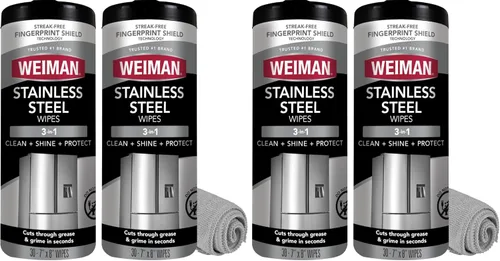 Vista 10 de Weiman Kit de limpiador y pulido de acero inoxidable, 2 toallitas y paño, antihuellas, elimina grasa, manchas de agua, rayas y residuos, limpiador