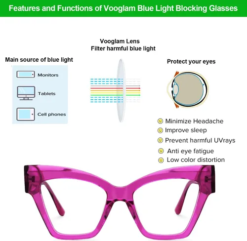Vista 4 de VOOGLAM Gafas de bloqueo de luz azul de ojo de gato para mujer, anti fatiga ocular UV Reginald