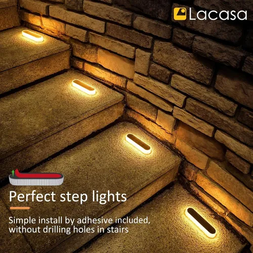 Vista 7 de Lacasa 4 unids Lámpara de pie solar al aire libre blanco cálido 2700K 40LM LED luz solar al aire libre decoración de patio IP68 impermeable Auto