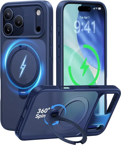 Vista 16 de CASEKOO Funda negra para iPhone 17 con soporte magnético giratorio de 360 grados