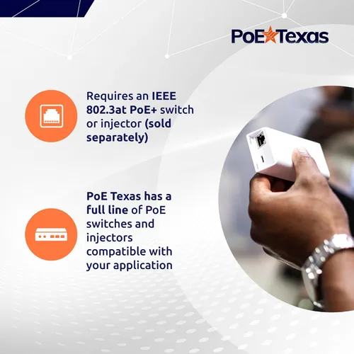 Vista 6 de PoE Texas Alimentación PoE+ y datos Gigabit separados, compatible con Google Mesh, Eero, Nest Cam, Apple Pro, Air y Mini tablets, Google Pixel