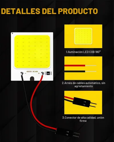 Vista 3 de Qasim Luz LED de cúpula de 12 V COB 48-SMD para interior del automóvil, luz de placa de lectura, techo de techo, lámpara de mapa con adaptadores