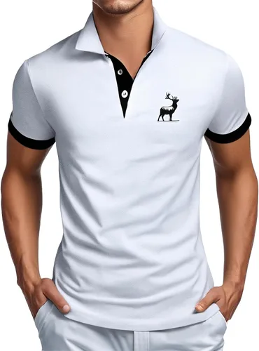 Vista 10 de Polo gráfico para hombre, casual, cuello de negocios, camiseta de otoño, manga corta, talla grande, clásica, básica, camiseta de golf
