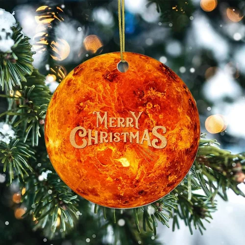 Vista 2 de Cheyan Divertido planeta galáctico cósmico adorno de porcelana de Navidad decoraciones para el hogar colgantes de Navidad órbita planetaria árbol