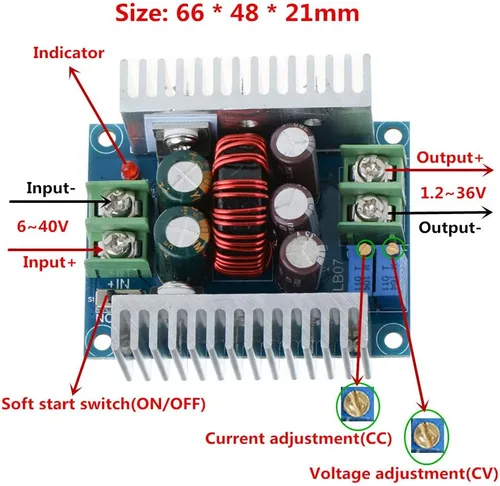 Vista 2 de Módulo convertidor de corriente constante CC CV Buck DC 6-40V a 1.2-36V 20A 300W Regulador de voltaje ajustable reductor módulo de fuente