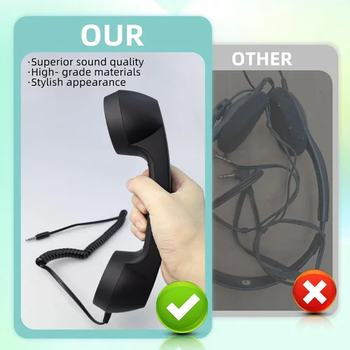 Vista 3 de Auricular retro para teléfono, receptor de teléfono celular con cable Jack de 0.138 in con botón de respuesta/teclas de volumen, auriculares