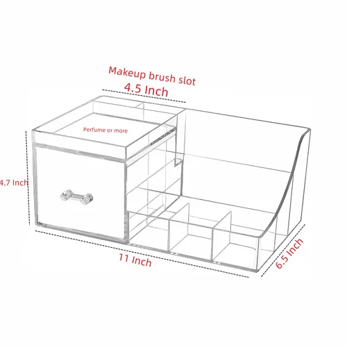 Vista 2 de Cq acrylic Paquete de 1 organizador de maquillaje transparente, apilable con 1 cajón, organizador de cuidado de la piel, lindo organizador