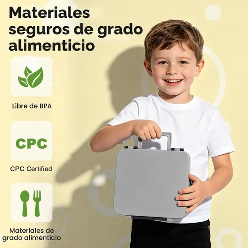 Vista 6 de Lonchera para niños con lonchera Bento con tarro de comida de 8 onzas, color negro