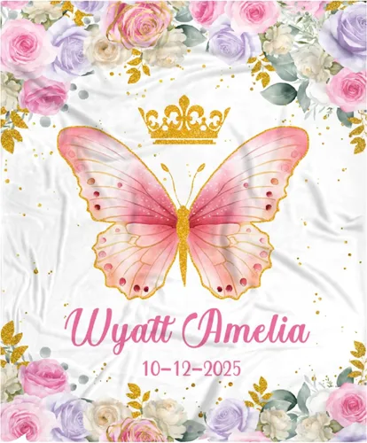 Vista 24 de Manta de bebé personalizada para niñas y niños pequeños, recién nacidos, regalos personalizados de vaca floral con nombre y texto, 40 x 30 pulgadas