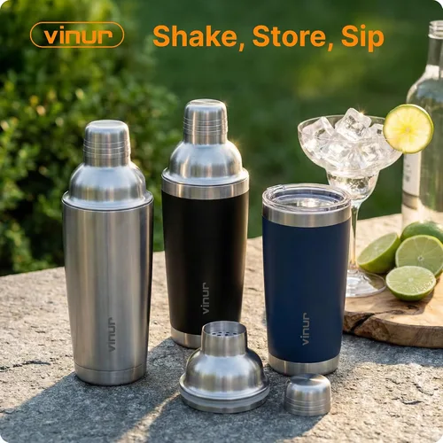 Vista 4 de VINUR Coctelera aislada, coctelera de Martini aislada al vacío de acero inoxidable de 20 onzas con colador integrado y tapa jigger para camarero