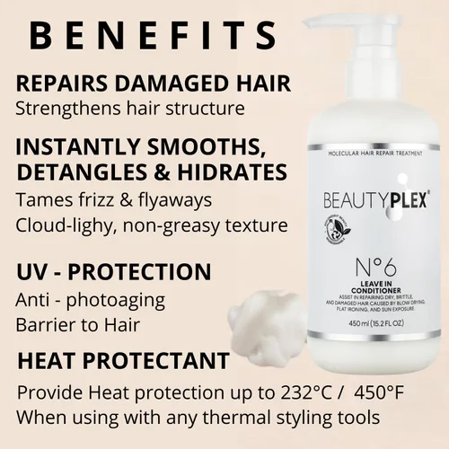 Vista 6 de Acondicionador sin enjuague, protector de calor profesional para reparar el cabello, fortalece, nutre, hidrata y repara la estructura del cabello