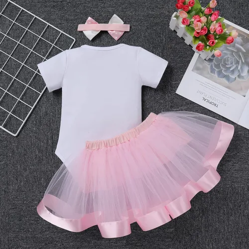 Vista 3 de IBTOM CASTLE Kids Bunny 1st Birthday Cake Smash Outfit for Baby Girl Princess Romper & Tutu Skirt & Headband 3PCS Photo Prop