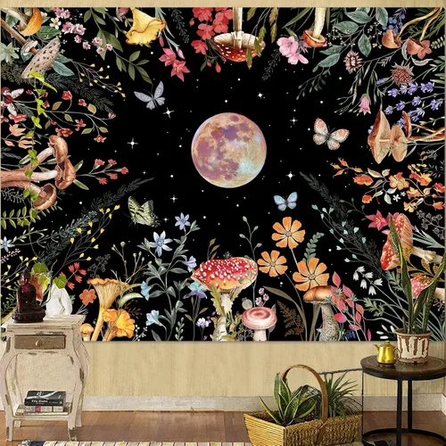 Vista 7 de Kanuyee Tapiz Floral de Luna Tapiz de Flores para Dormitorio Tapices Bohemios para Colgar en la Pared Estético para Dormitorio y Sala de Estar Luna