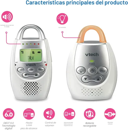 Vista 8 de Monitor para bebés de audio digital VTech Communications Safe and Sound, Monitor con una unidad para padres, Blanco/Plateado