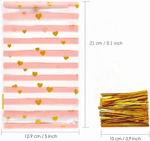 Vista 2 de JOERSH Bolsas de celofán de corazón rosa con lazos giratorios, paquete