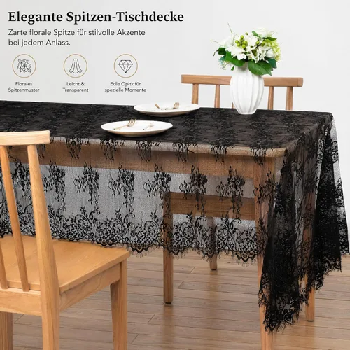 Vista 5 de DUOBAO Mantel de encaje bordado negro de 60 x 120 pulgadas, mantel rectangular resistente a las arrugas, para bodas, fiestas al aire libre y Negrura