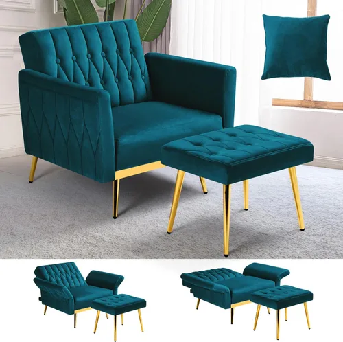 Vista 14 de Silla decorativa de terciopelo con otomana y respaldo ajustable