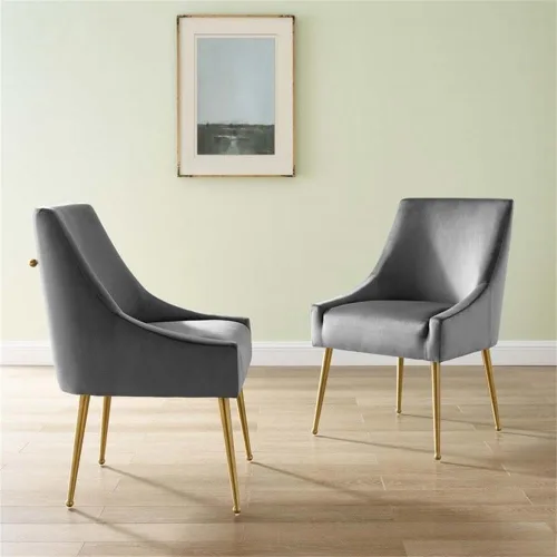 Vista 2 de Modway Discern - Juego de 2 sillas de comedor tapizadas de terciopelo de rendimiento, color gris