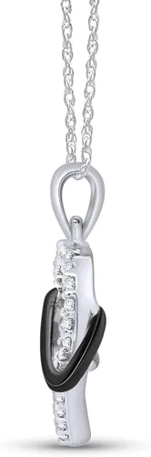 Vista 3 de Plata de ley Sideways infinity collar con colgante de corazón de diamantes en dos tonos naturales (110CTTW)