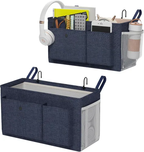 Vista 14 de Edudif Organizador de mesita de noche con correas fijas y soporte para botella de agua, litera ideal para el hogar, dormitorio, hospital, cuna, Negro
