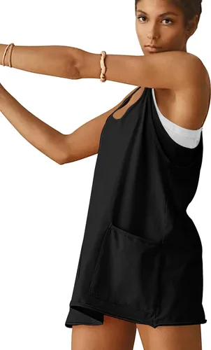 Vista 4 de Vestido atlético para mujer, minivestido de tiro caliente, pantalones cortos integrados, vestido de entrenamiento de verano, vestido de moda 2025