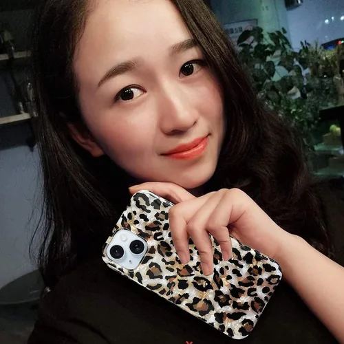 Vista 8 de J.west Funda compatible con iPhone 14 Plus, lujosa funda de silicona suave con estampado de leopardo translúcido translúcido y vintage para niñas