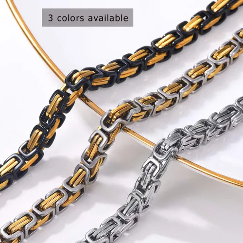 Vista 2 de PROSTEEL Collar de acero inoxidable de 0.157in, 0.236in, 0.315in, para hombres y mujeres, elegante y fresco, cadena bizantina tono negro dorado