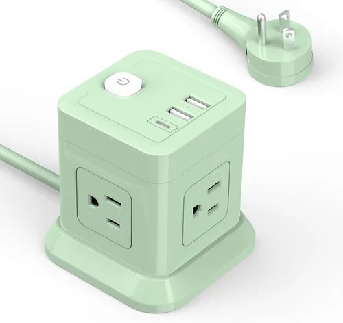 Vista 17 de FDTEK - Tira de alimentación USB C de 2 clavijas, 4 tomas de corriente, 3 USB, cable de extensión de 5 pies, color blanco 2 Prong Desktop Charging