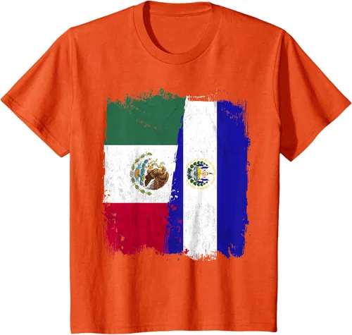 Vista 33 de Camiseta con la bandera mexicana de El Salvador con la mitad de la bandera mexicana de El Salvador