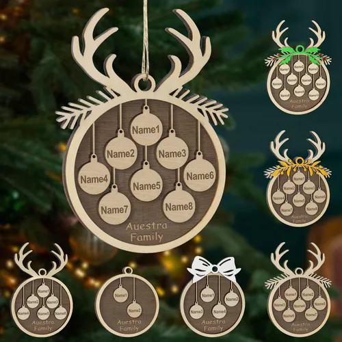 Vista 20 de Adornos de Navidad personalizados, familia de 1 nombre, adornos de Navidad de madera personalizados, decoración personalizada, decoración de árbol