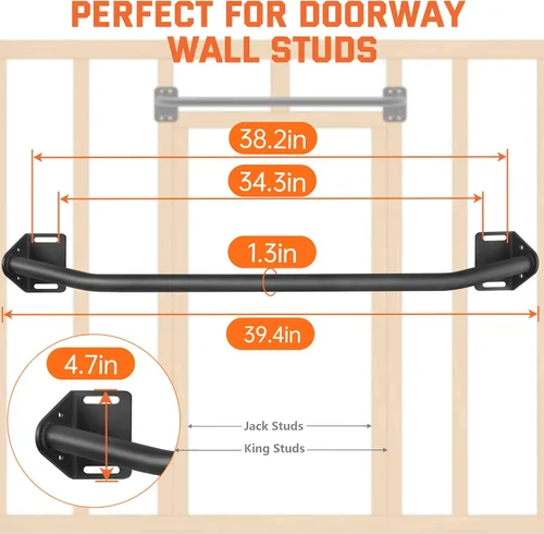 Vista 2 de Pull Up Bar Wall Mounted-Heavy Duty Joist Mounted Pull Up Bar-Premium Strength Training Pull-Up Bars-Fast and Easy Installation for Home and Garage