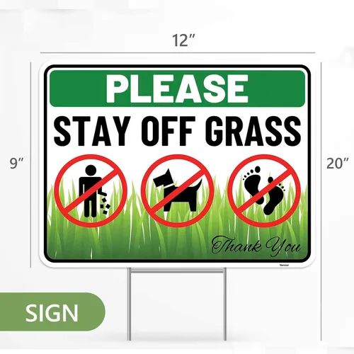 Vista 3 de 2 carteles con estaca, 12 x 9 pulgadas, plástico corrugado, con texto en inglés "Keep Off Dont Walk on Grass - No Dog Pooping Peeing Curb Your Dog